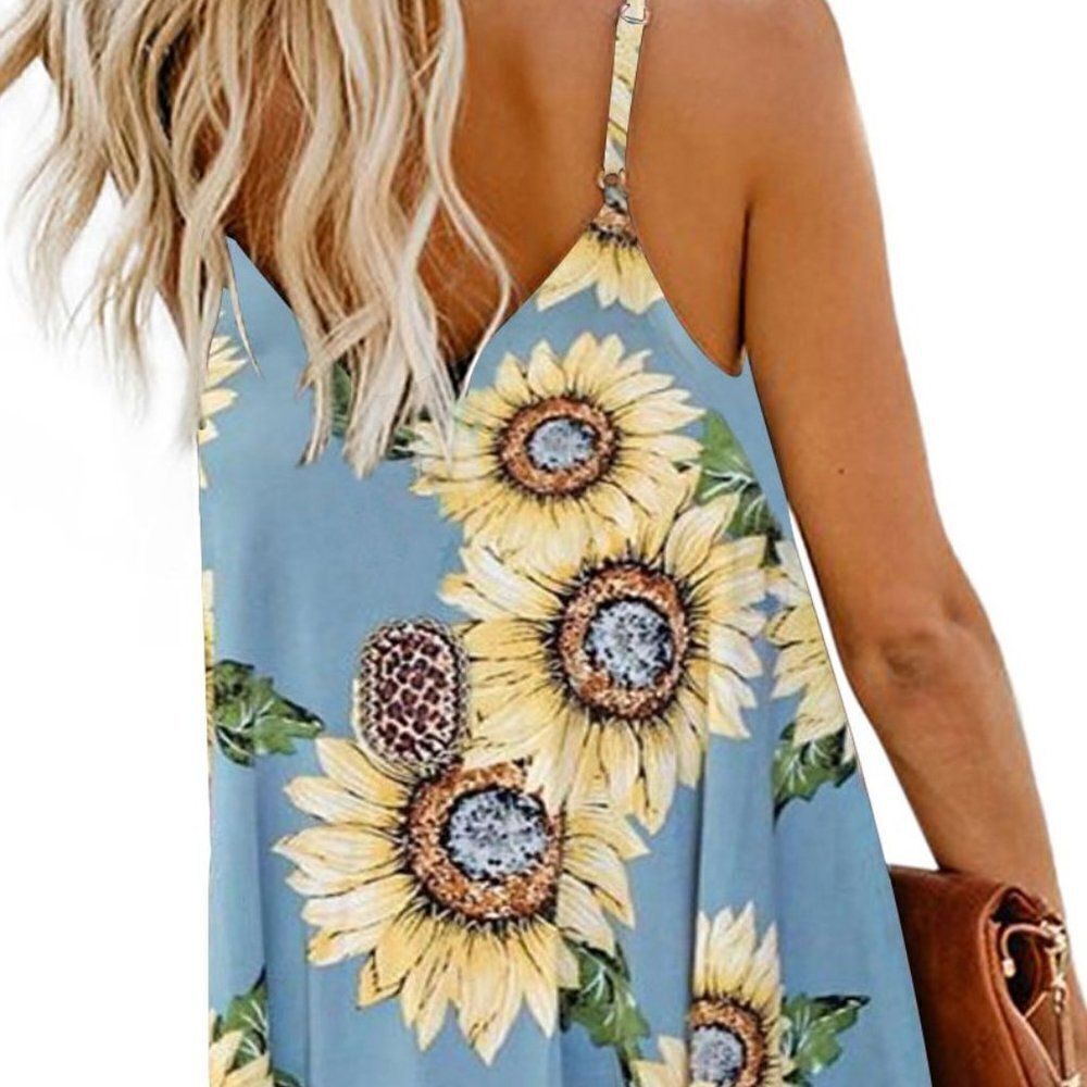 NWT Sky Blue Sunflower Pattern Button Slip Cami Dress - Picture 3 of 4